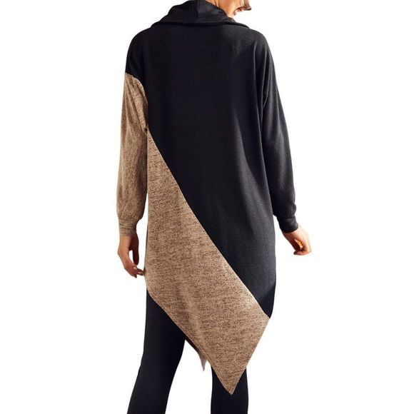 Simple by Suzanne Betro Black&Camel Color Block Cowl Neck Poncho Size L - Picture 4 of 5